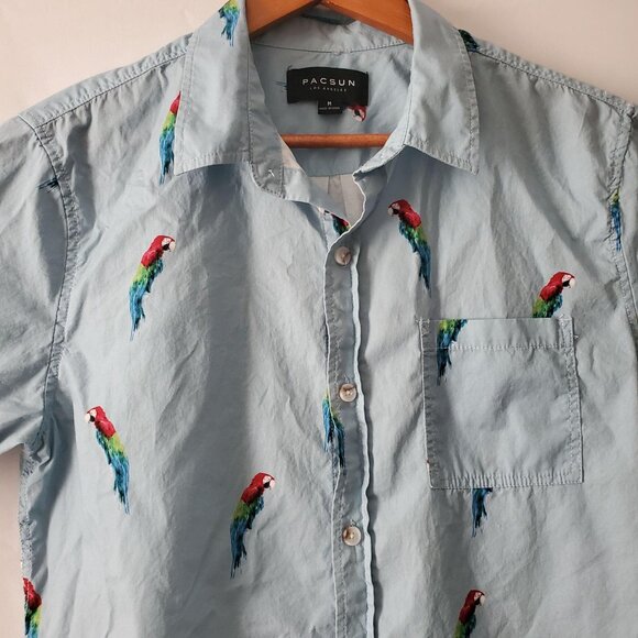 PACSUN Los Angeles Men's Parrot Bay Short Sleeve Button-Up Shirt Size Medium - Picture 4 of 9